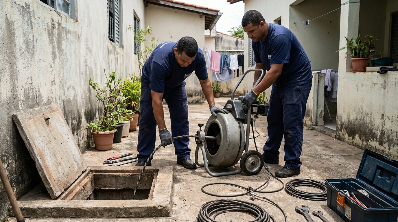 Desentupimento de Coluna Sanitária em Cariobinha, Americana‑SP